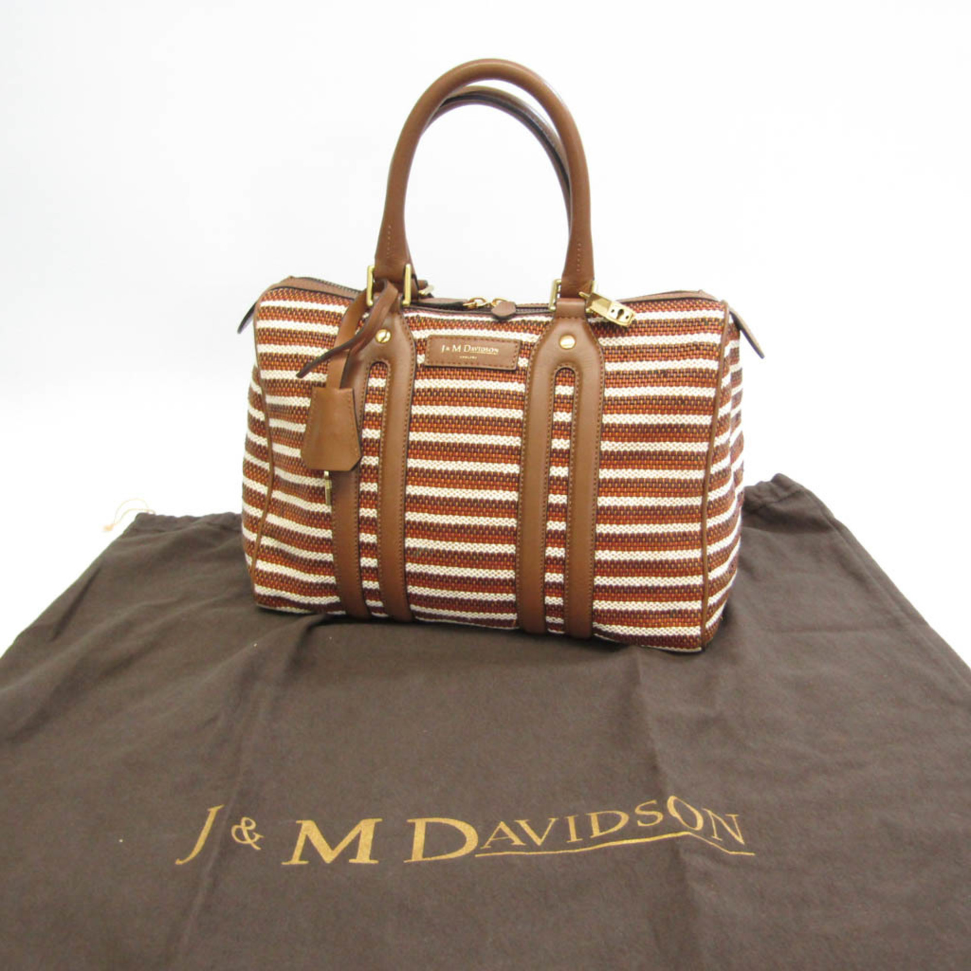 J&M Davidson Women's Leather,Canvas Handbag Brown,Cream,Red Brown