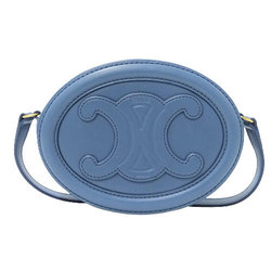 Celine Bag Ladies Triomphe Shoulder Leather Oval Perscuit Blue