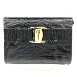Salvatore Ferragamo Ferragamo Vara Ribbon 223057 Embossed Leather Black Brand Accessory Pouch Women's Bag