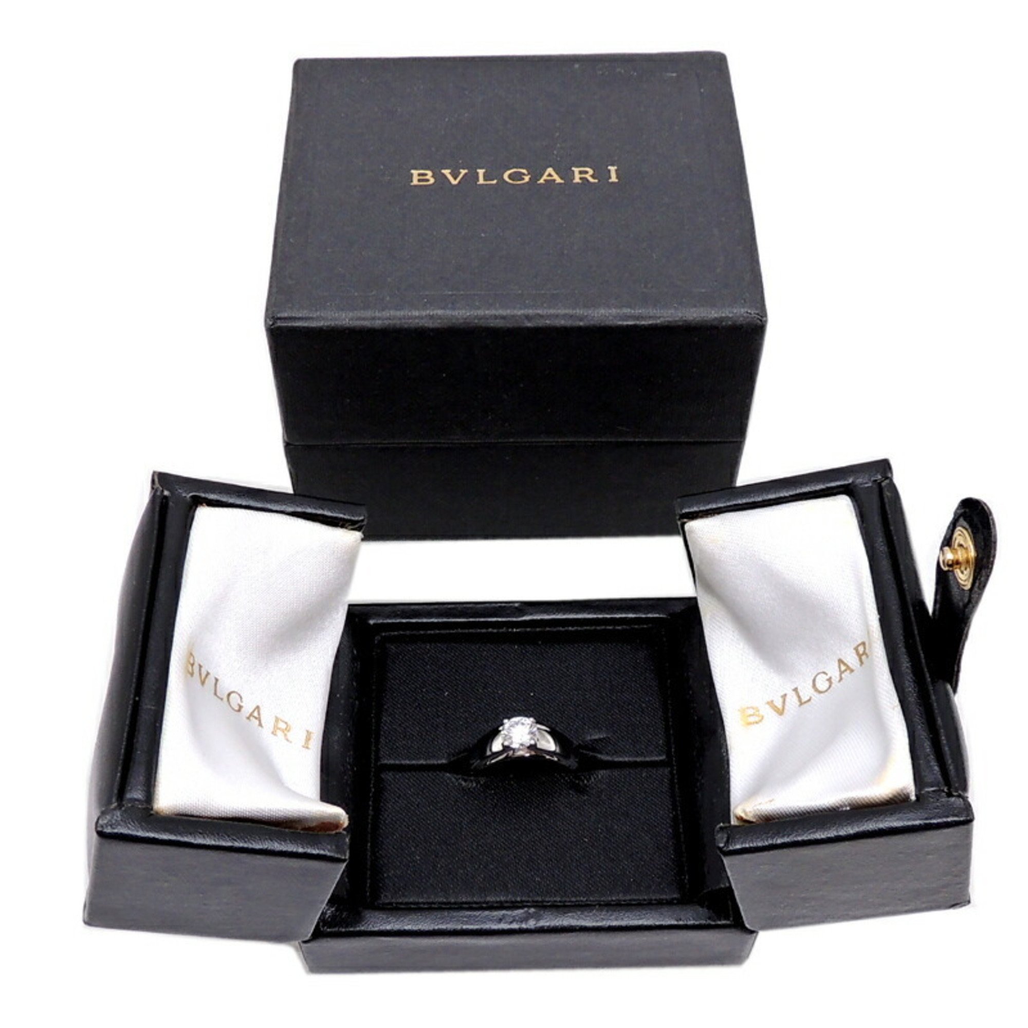 Bvlgari 0.71ct diamond glyph solitaire ladies ring Pt950 platinum No. 10