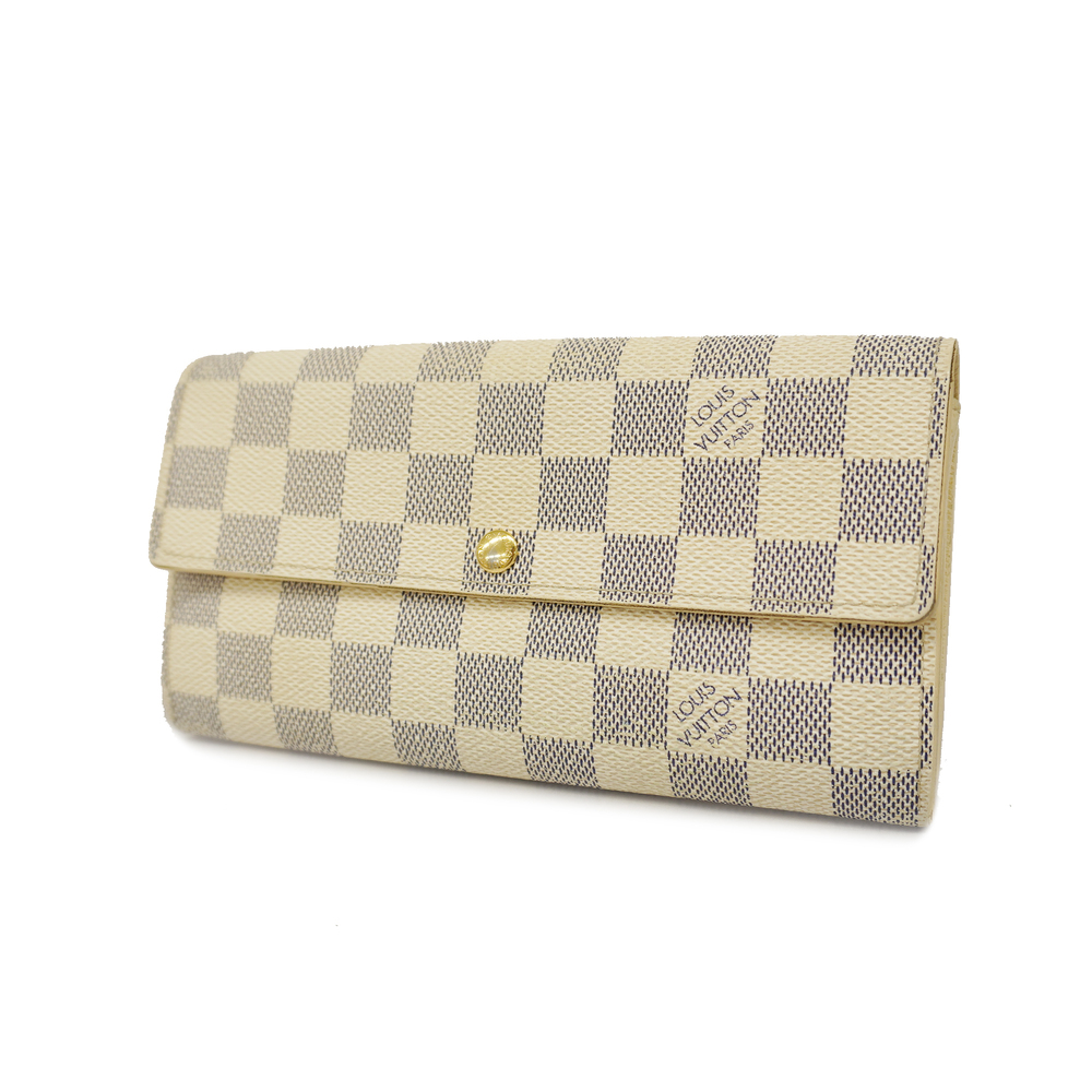 Louis Vuitton Bifold Purse Damier Azur Leather White Men Wallet