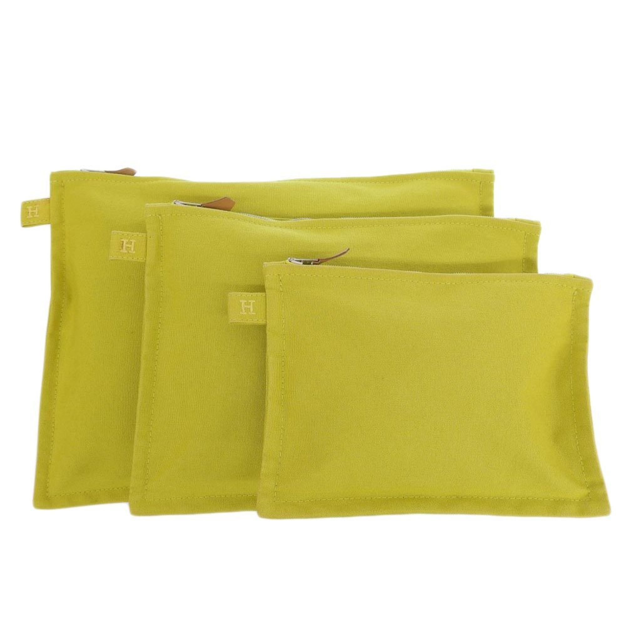 Hermes HERMES Bora Pouch 3 Piece Set Cotton Yellow Clutch Accessory