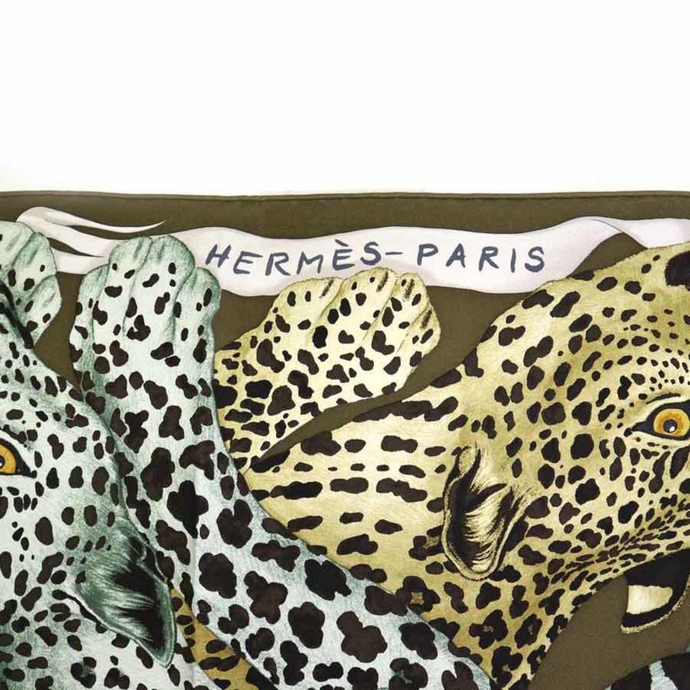 Hermes Scarf Lazy Leopardesses 90 cm silk brown Carre leopard animal