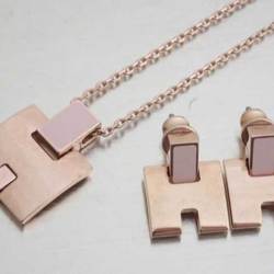 Hermes HERMES necklace earrings set Irene metal/enamel pink gold x unisex