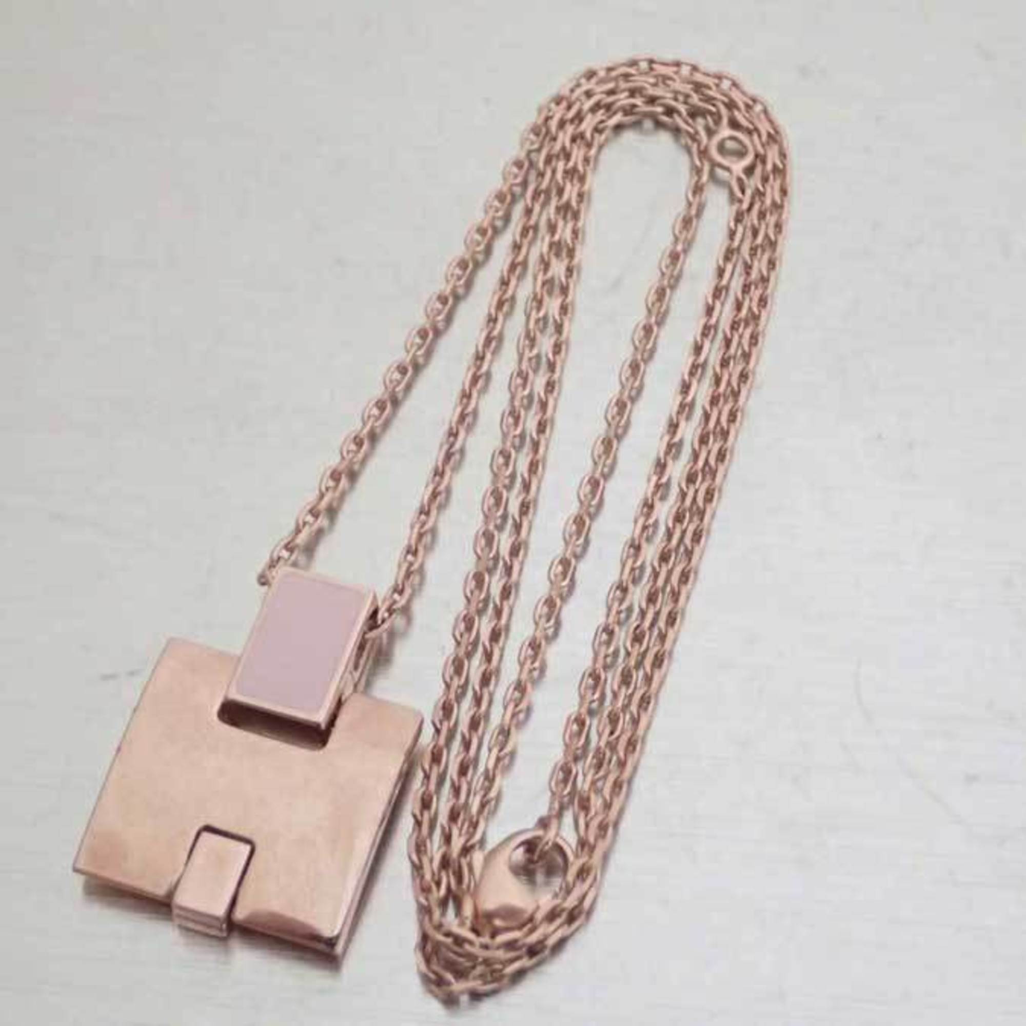 Hermes HERMES necklace earrings set Irene metal/enamel pink gold x unisex