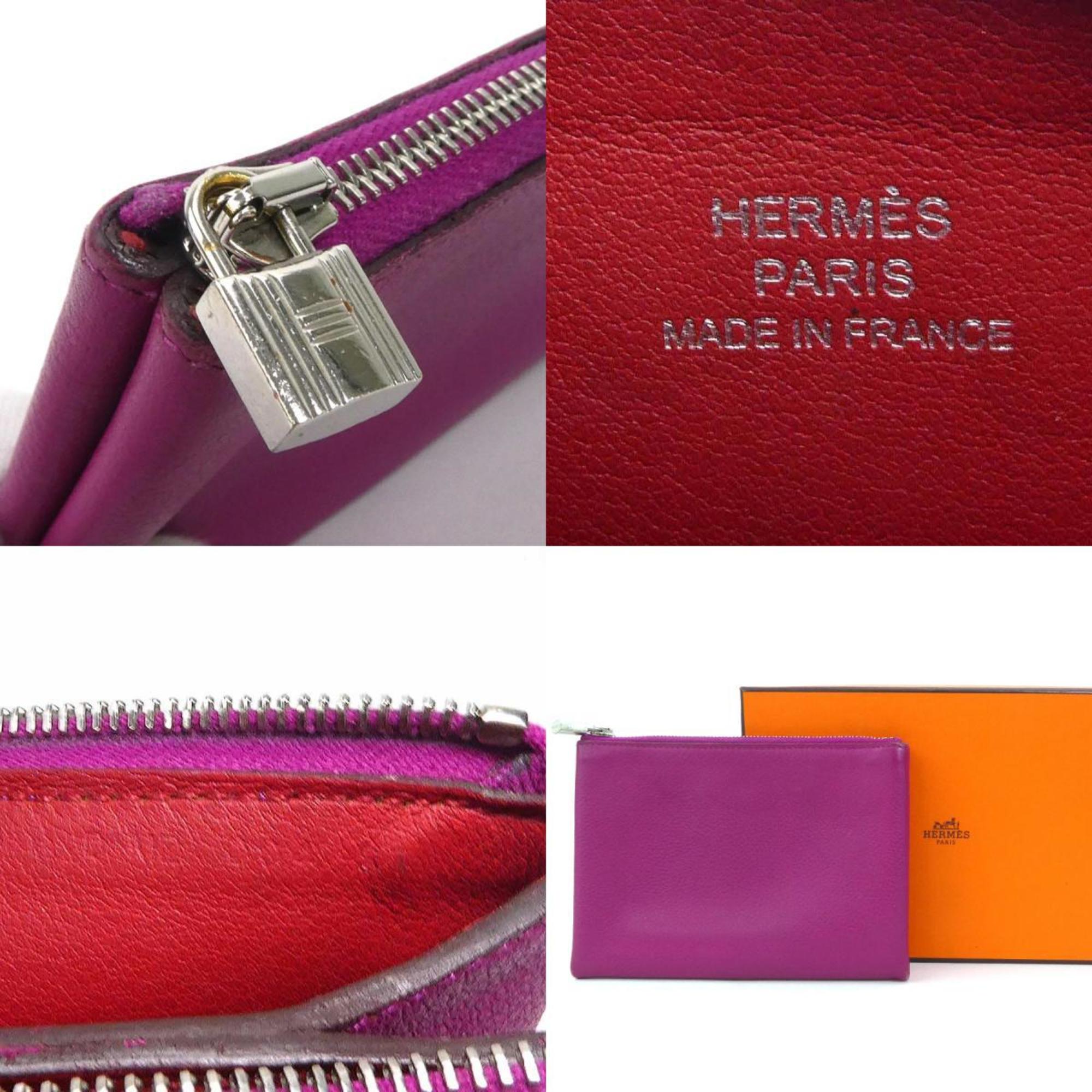 Hermes HERMES coin case card pouch attou 14 PM leather purple silver unisex