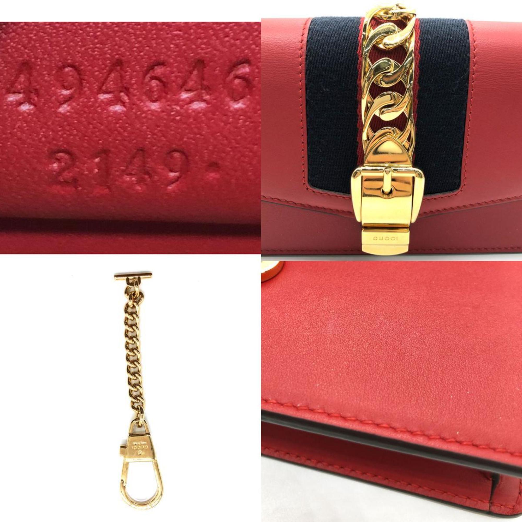 Gucci GUCCI Crossbody Shoulder Bag Sylvie Leather Red Women's 494646