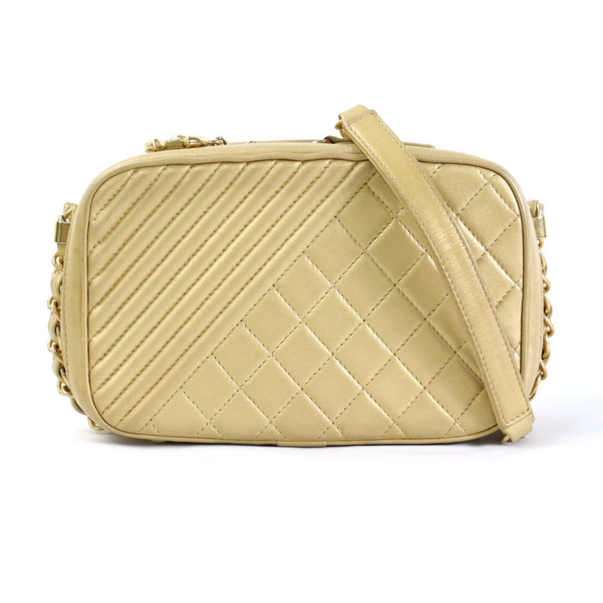 Chanel CHANEL Diagonal Shoulder Bag Matelasse Leather/Metal Gold Women's