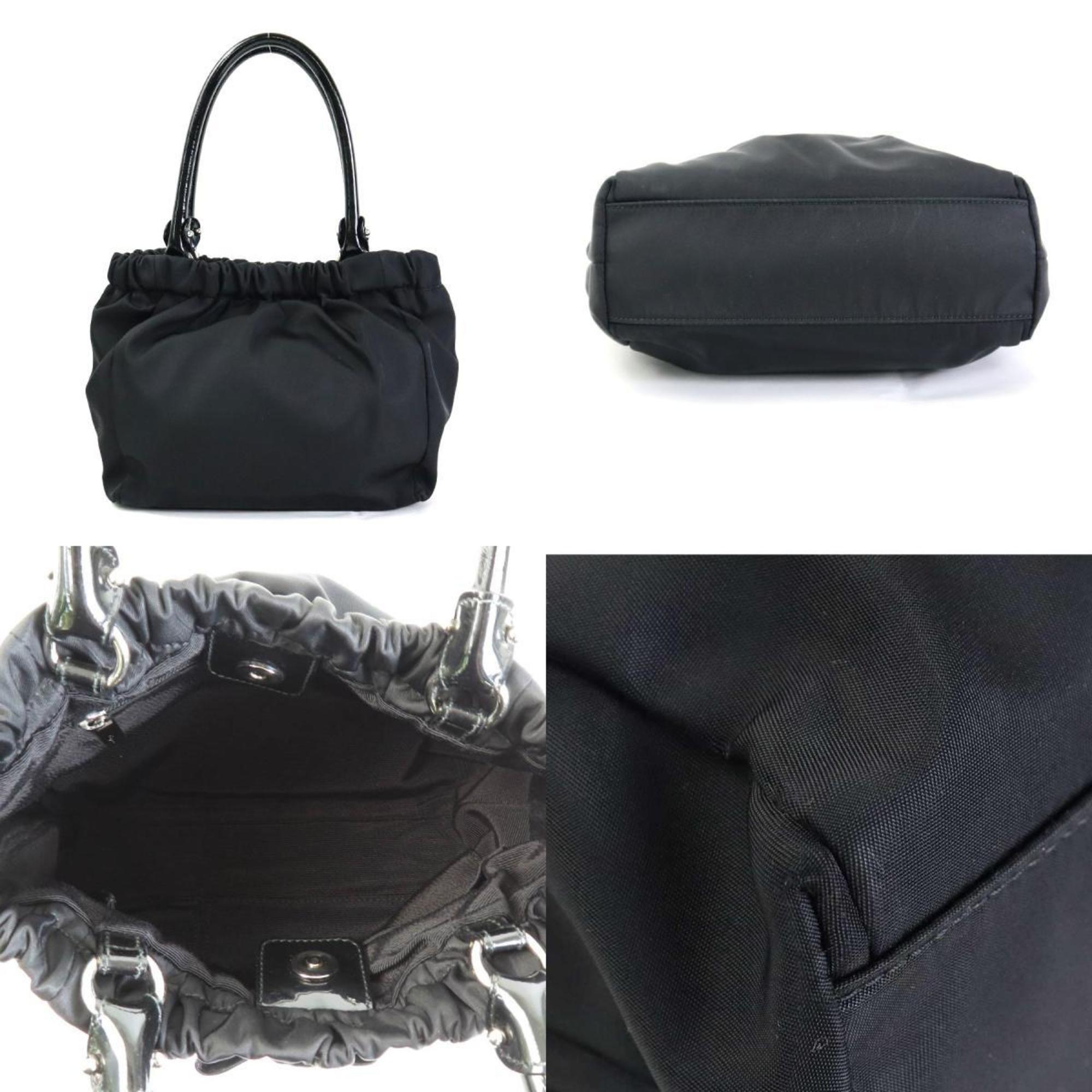 Salvatore Ferragamo Handbag Valara Ribbon Nylon/Patent Leather Black Silver Ladies