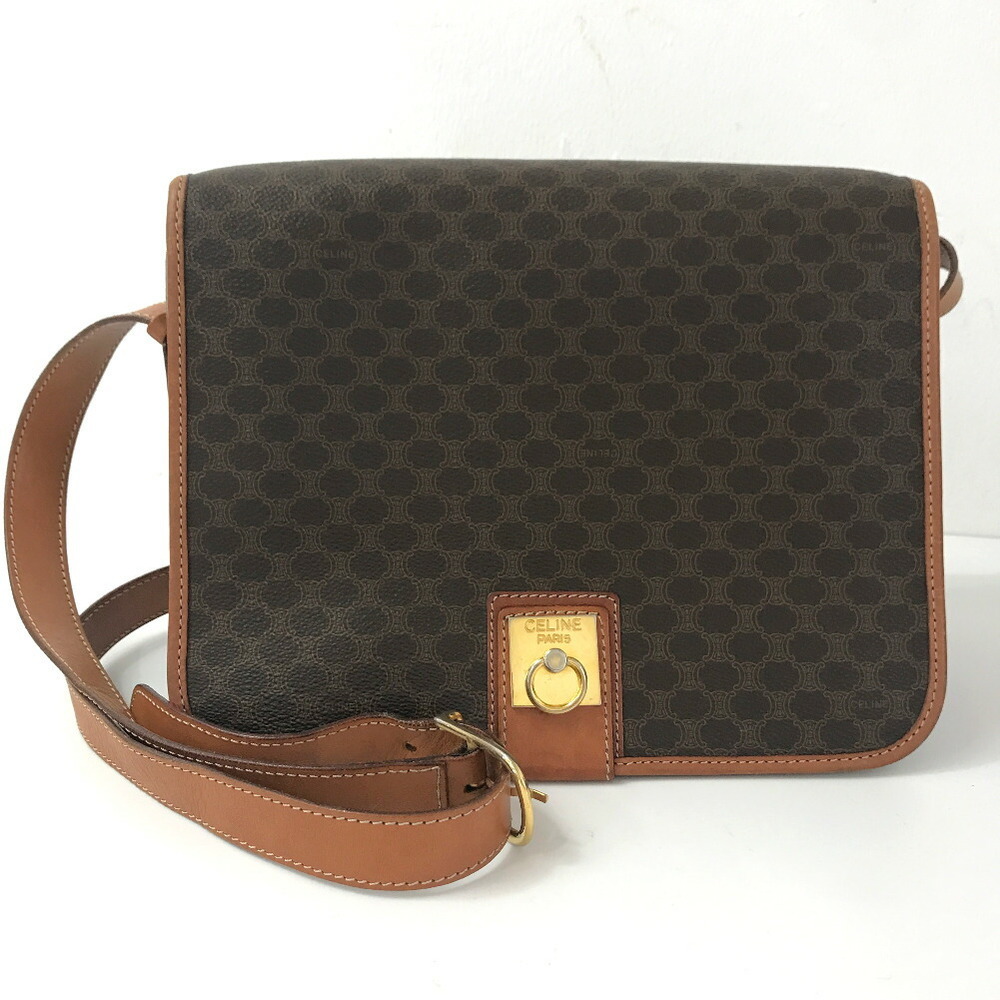 CELINE Macadam Pattern PVC Leather Brown Shoulder Bag TT2091