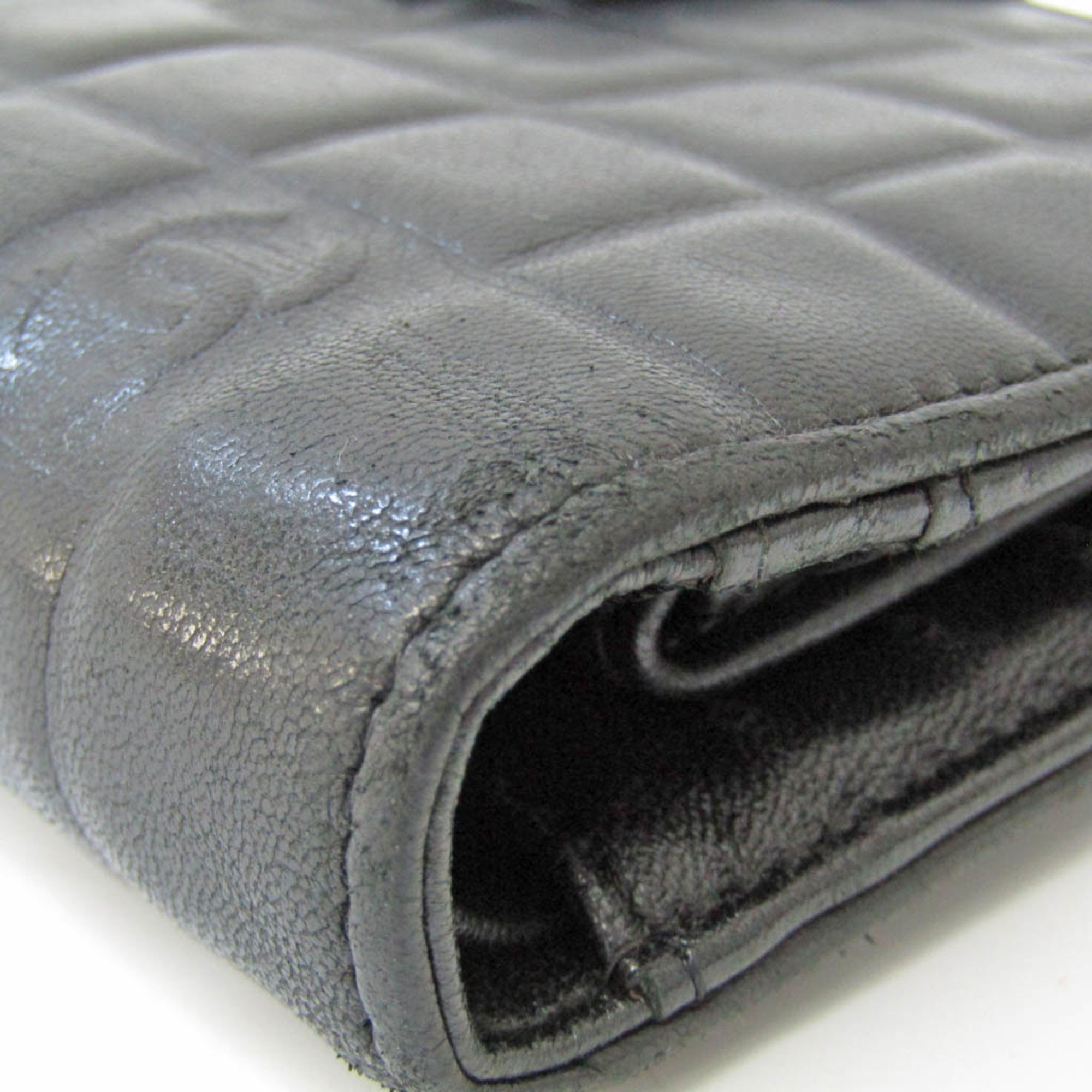 Chanel Chocolate Bar Women's Leather Middle Wallet (bi-fold) Black