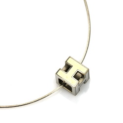 Hermes HERMES necklace H cube caged ash metal/enamel silver/off-white ladies