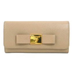 Prada PRADA long wallet ribbon leather beige gold ladies