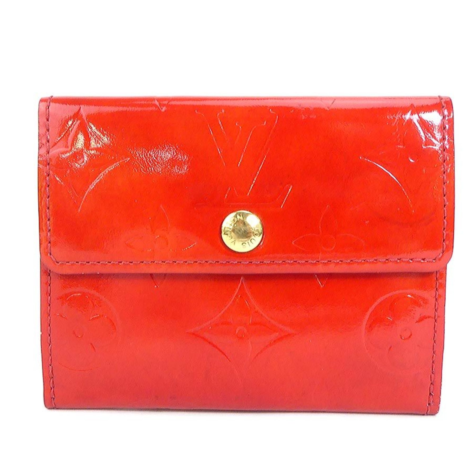 Louis Vuitton LOUIS VUITTON coin case card monogram verni patent leather red gold ladies