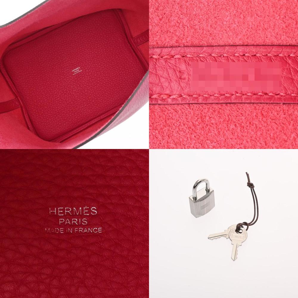 Auth HERMES Picotin Lock Eclat MM - Rouge Grenat Rouge Piment Taurillon  Clemence