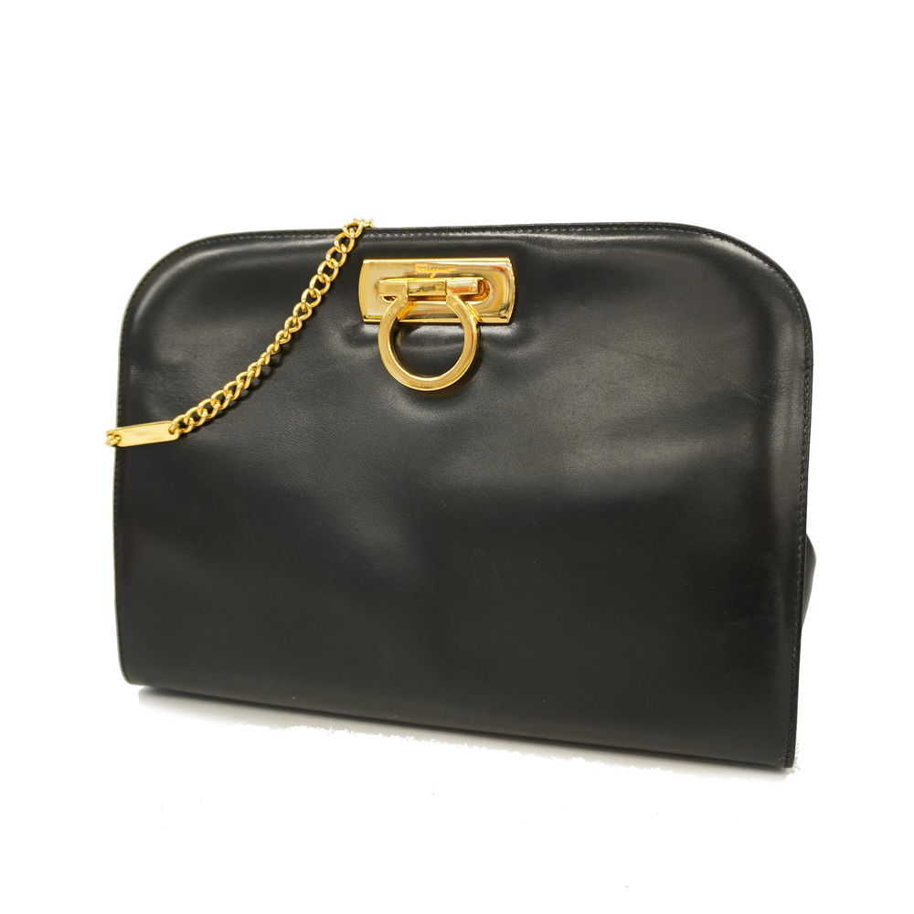 Ferragamo Black Leather Gancini Crossbody Bag