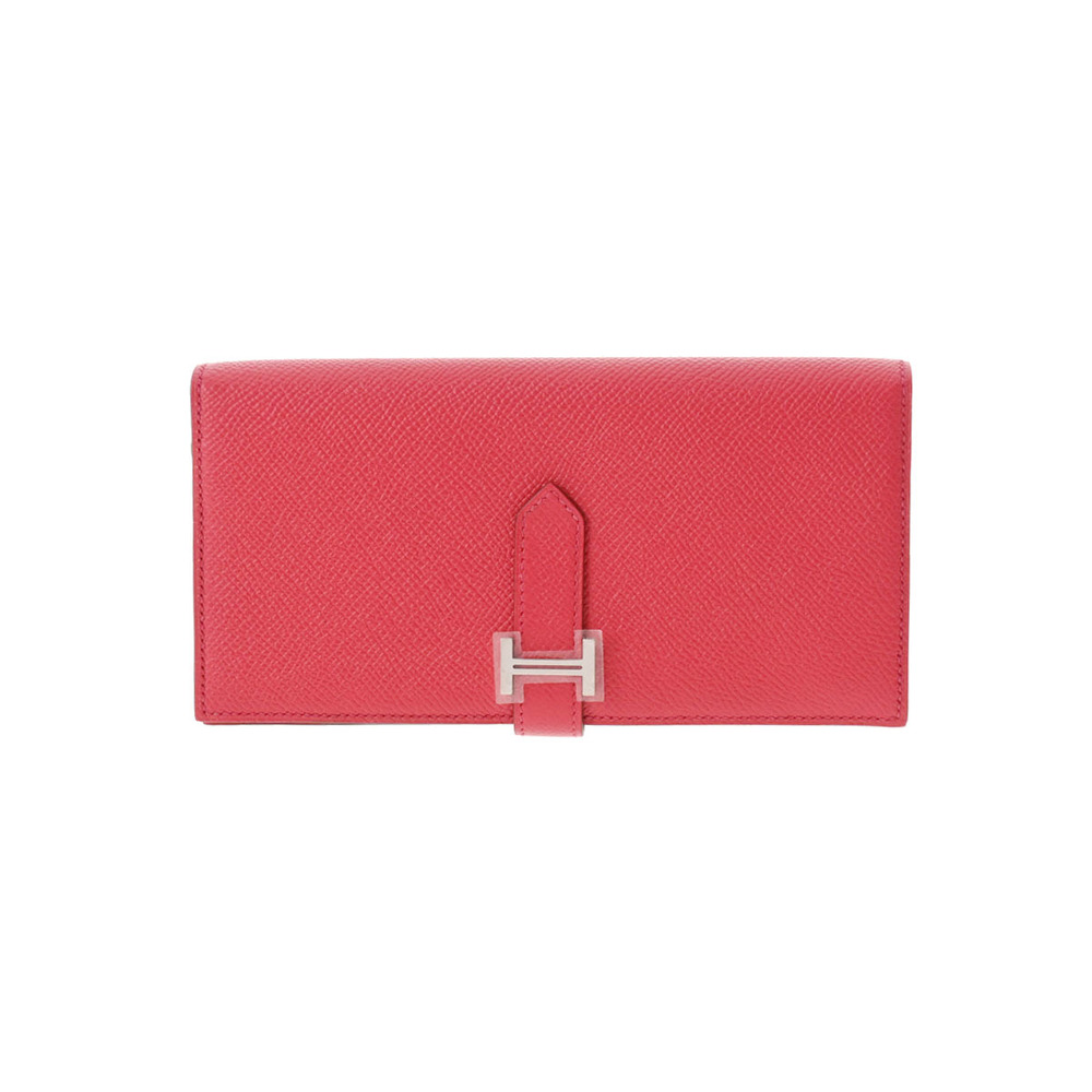 HERMES Bearn Soufflet Epsom leather Rouge vif □H Engraving Wallet