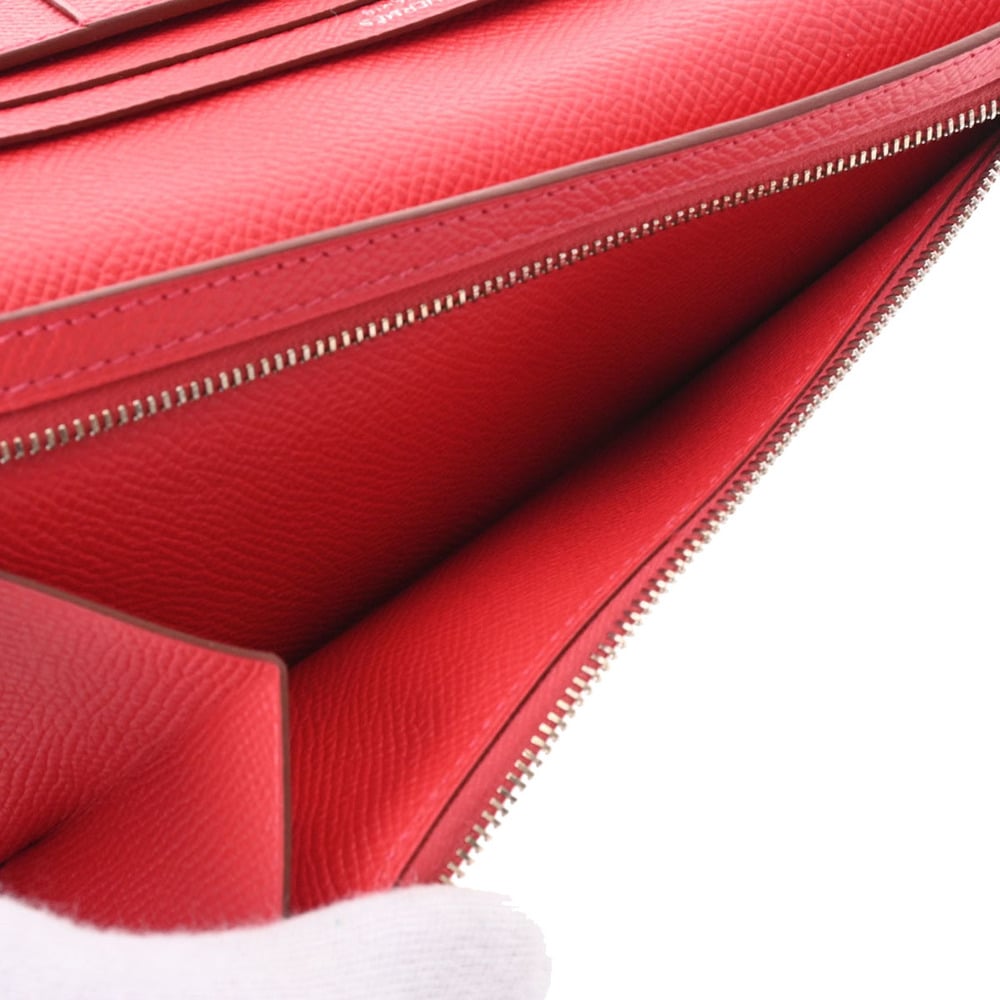 HERMES Bearn Soufflet Epsom leather Rouge vif □H Engraving Wallet