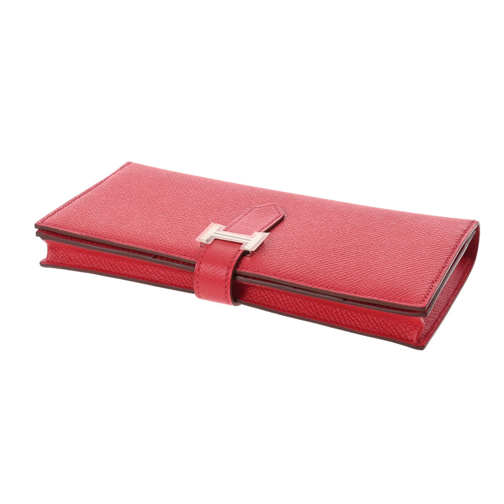 HERMES Bearn Soufflet Epsom leather Rouge vif □H Engraving Wallet