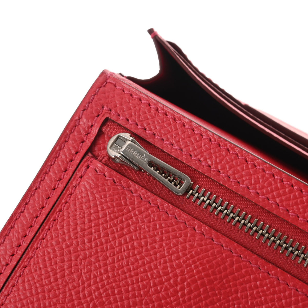 HERMES Bearn Soufflet Epsom leather Rouge vif □H Engraving Wallet