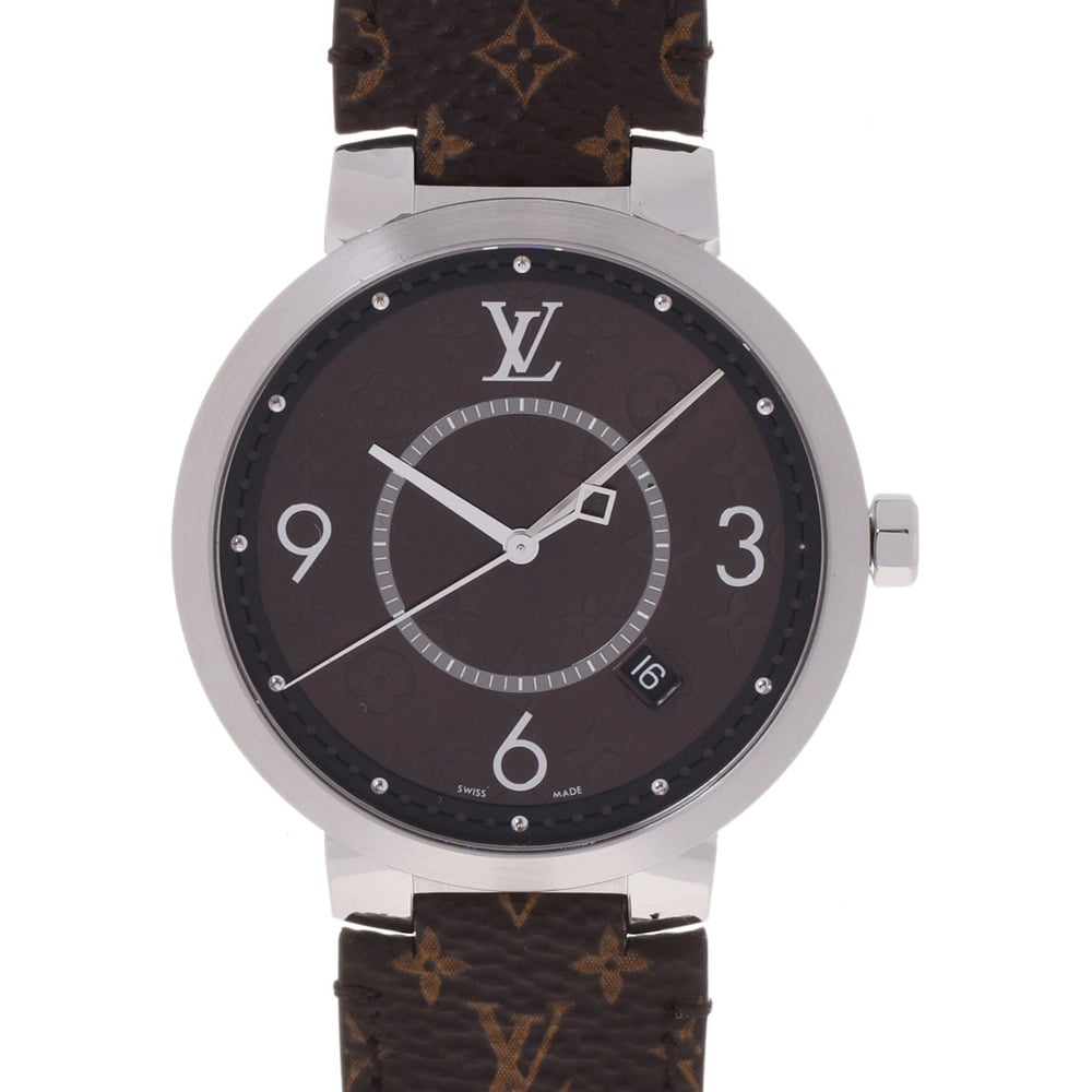 LOUIS VUITTON Louis Vuitton Tambour QA005Z men's SS leather watch quartz  white dial