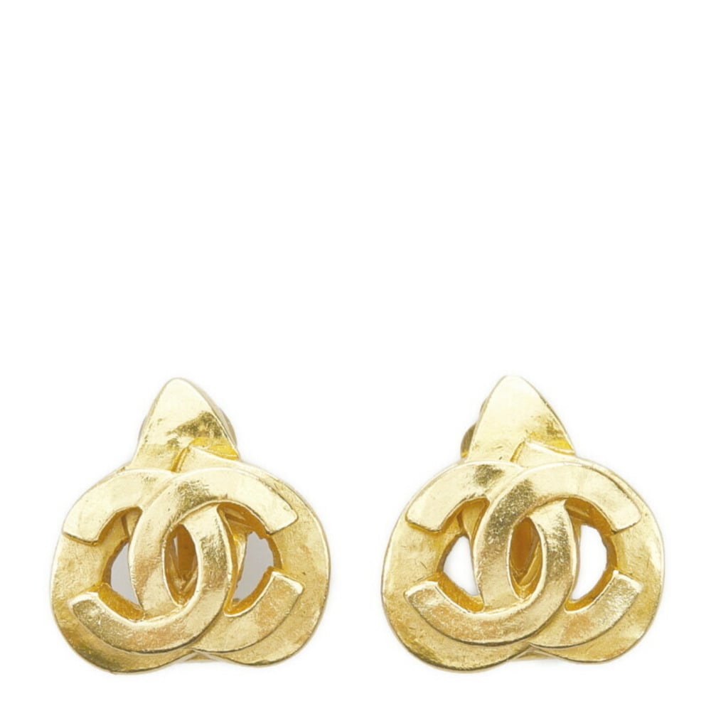 Chanel Cocomark Triangle Earrings Gold Women's Auction