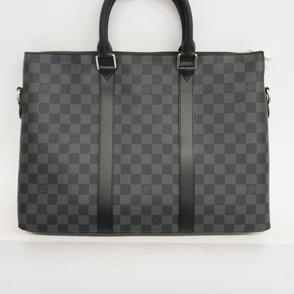 LOUIS VUITTON Leather Briefcase Black Messenger Shoulder Laptop Bag Auth  Mens LV