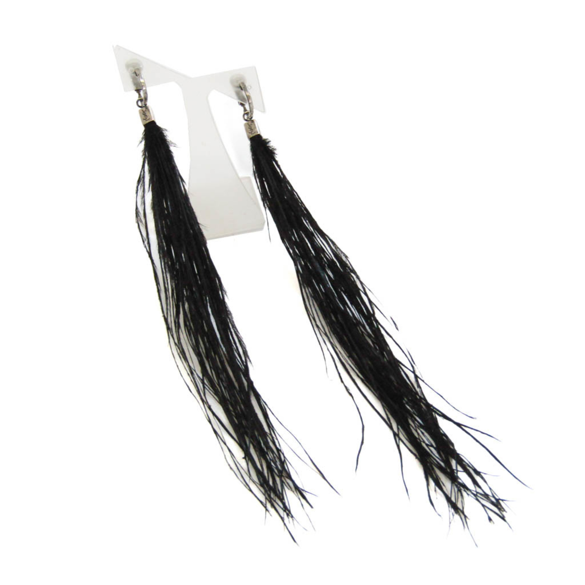 Yves Saint Laurent Wing Feathers,Metal Clip Earrings Black