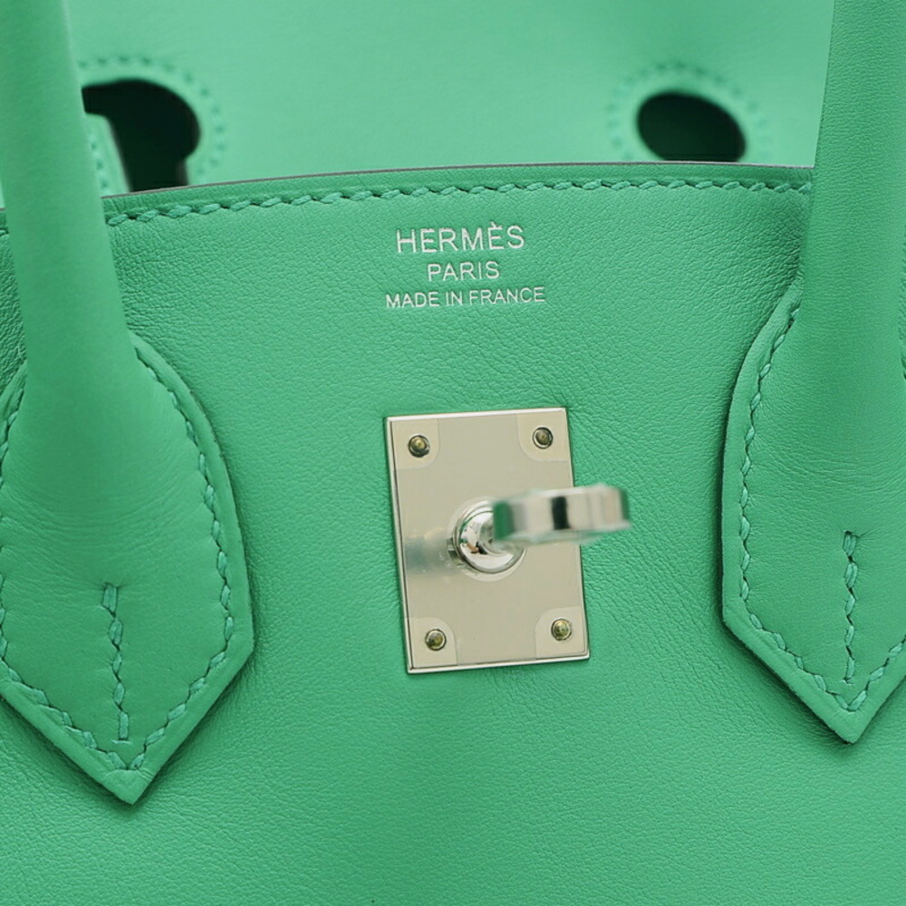 Hermes Birkin 25 swift handbag mint silver metal fittings U stamp