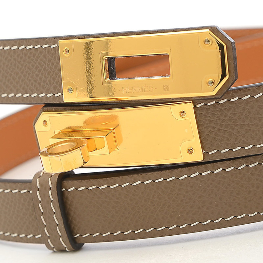 Hermes Kelly Belt Epson Etoupe Gold Hardware U Engraved