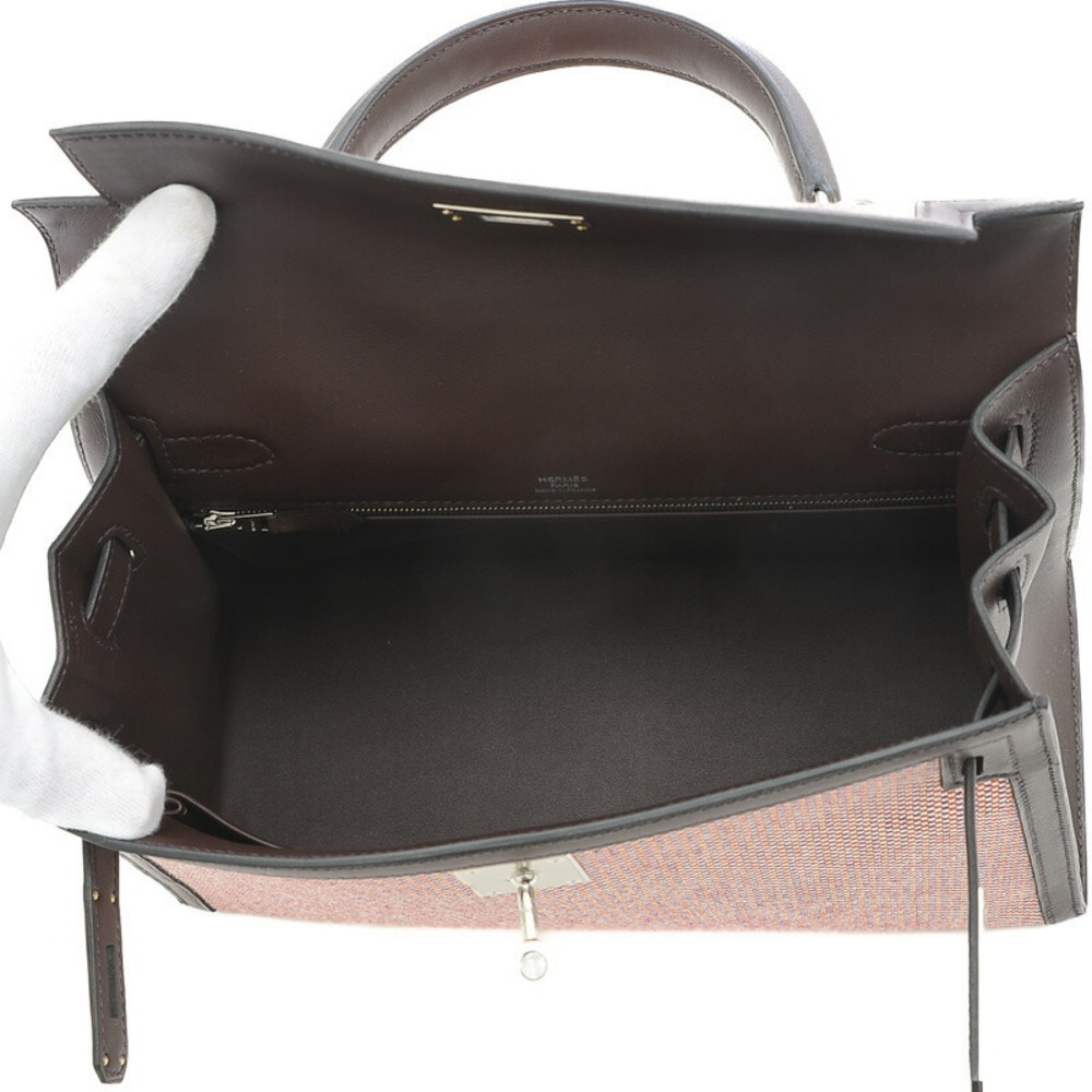 Pre-owned Hermes Kelly 28 Swift Toile Cadry Handbag Rouge Serie