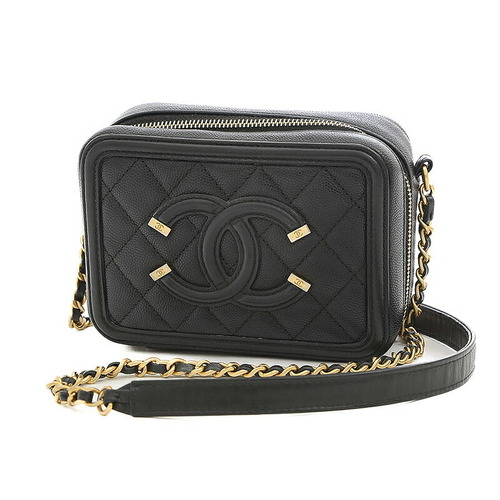 Chanel CC Filigree Mini Chain Shoulder Bag Caviar Skin Black A84452