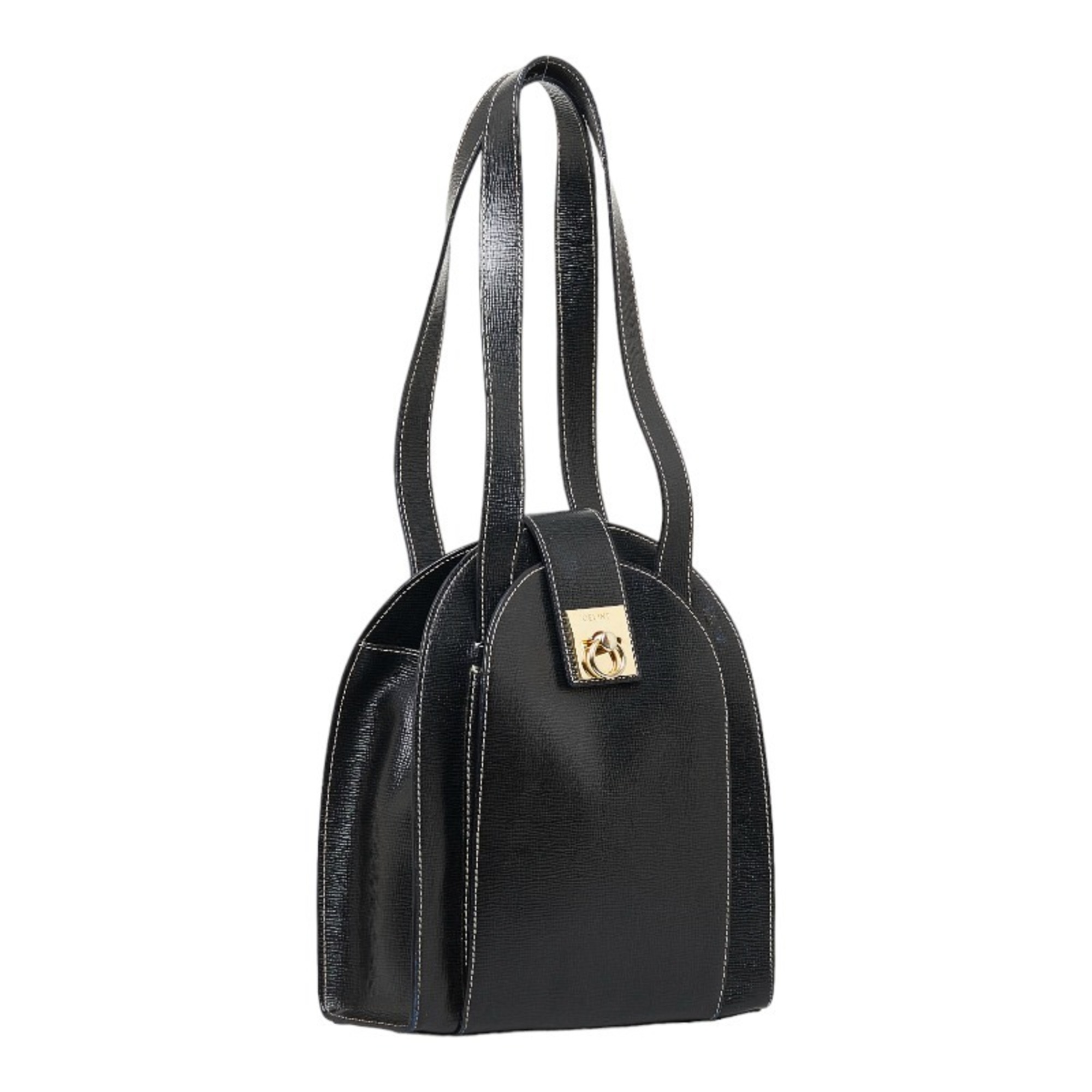 Celine tote bag shoulder black leather ladies CELINE