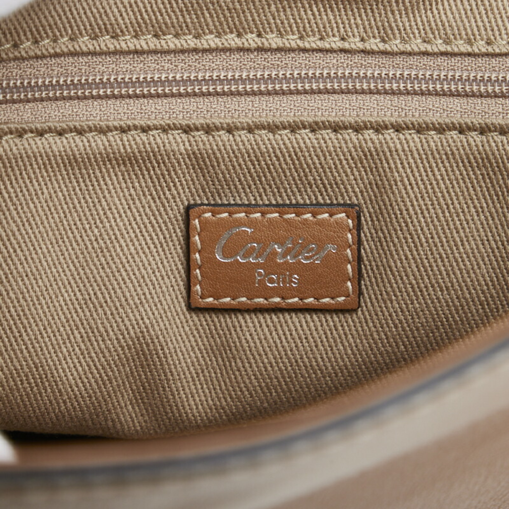 Cartier punching shoulder bag handbag brown leather men CARTIER