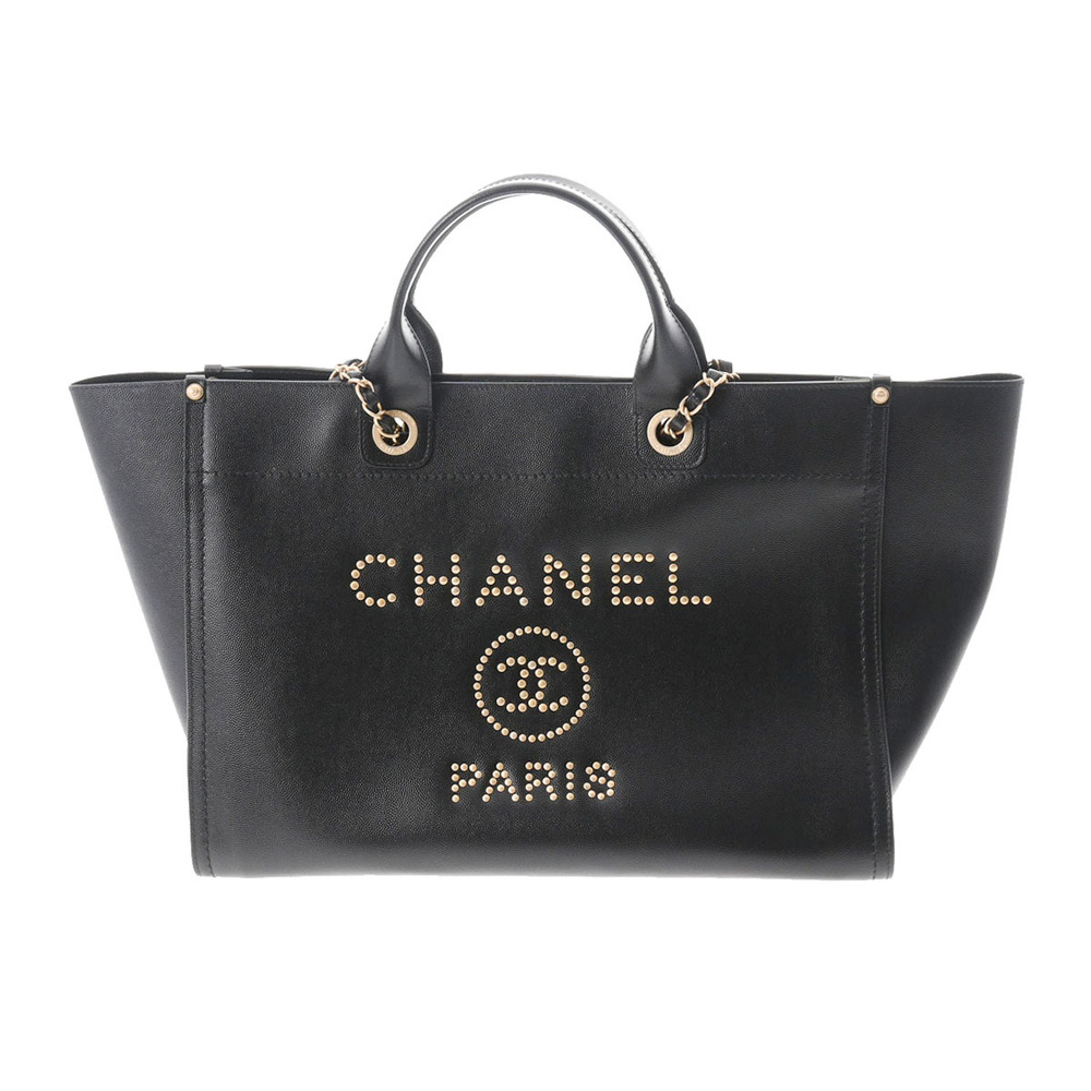 CHANEL Chanel Deauville Studded Tote Black A57067 Ladies Caviar Skin Bag