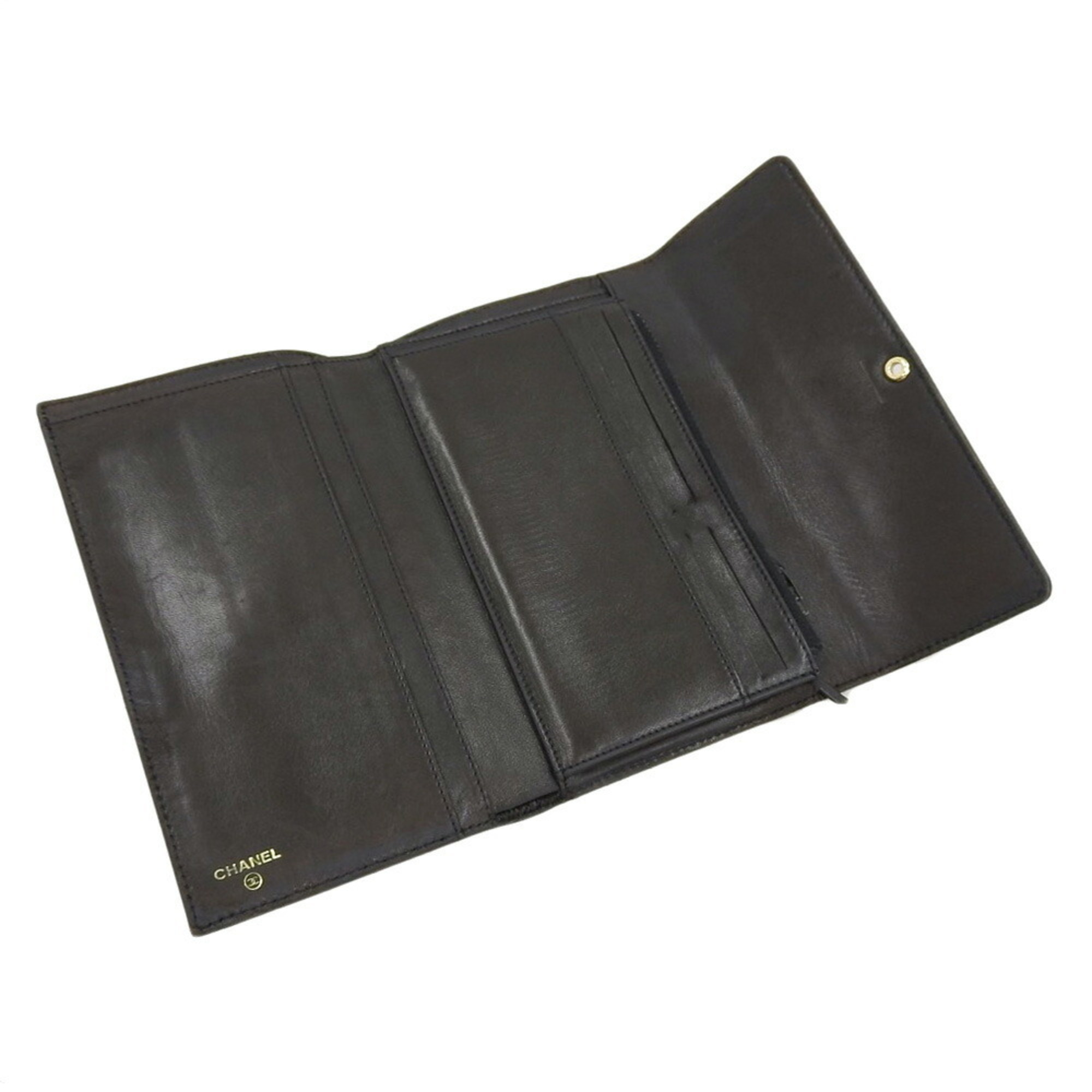 Chanel CHANEL here mark tri-fold wallet caviar skin black 5 series