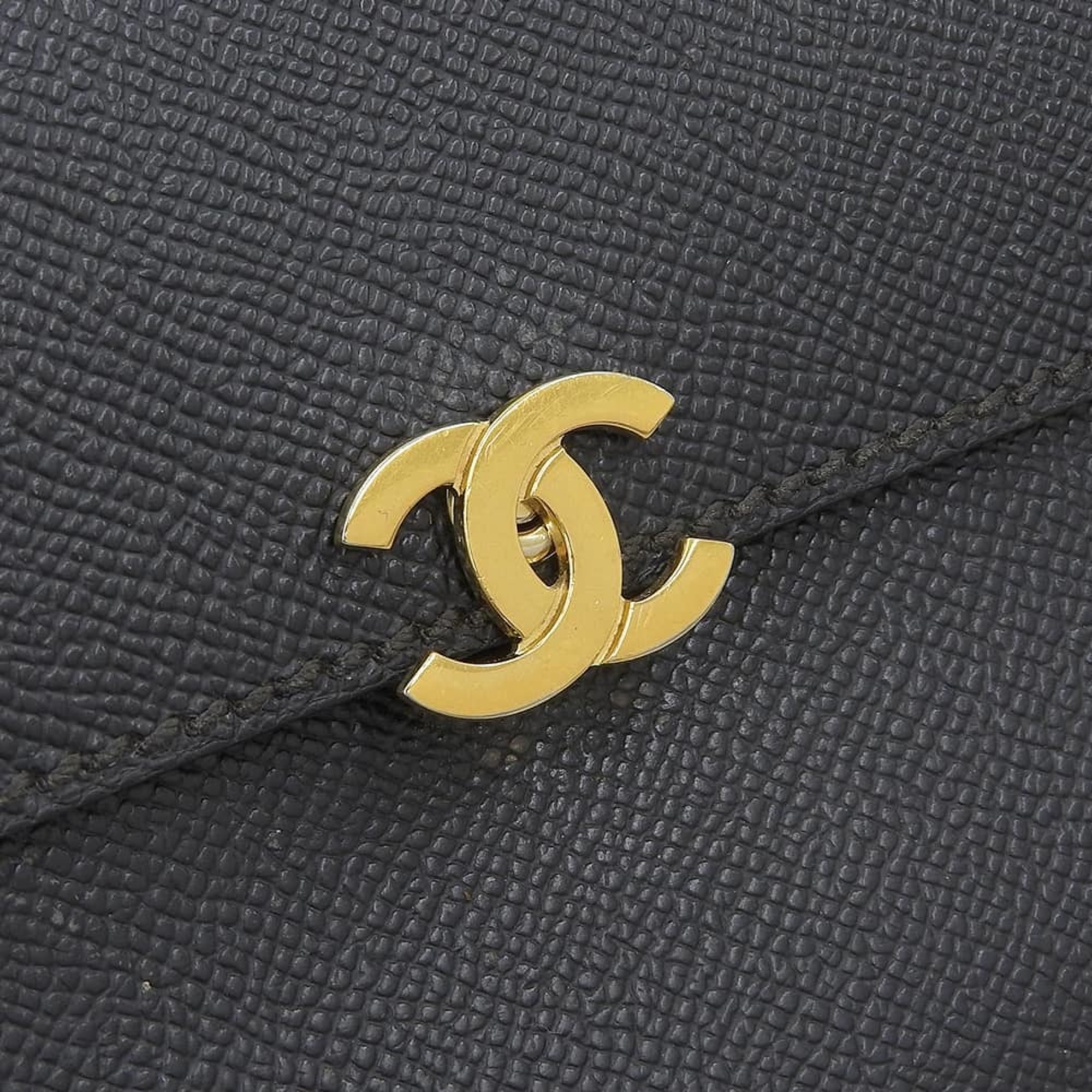 Chanel CHANEL here mark tri-fold wallet caviar skin black 5 series