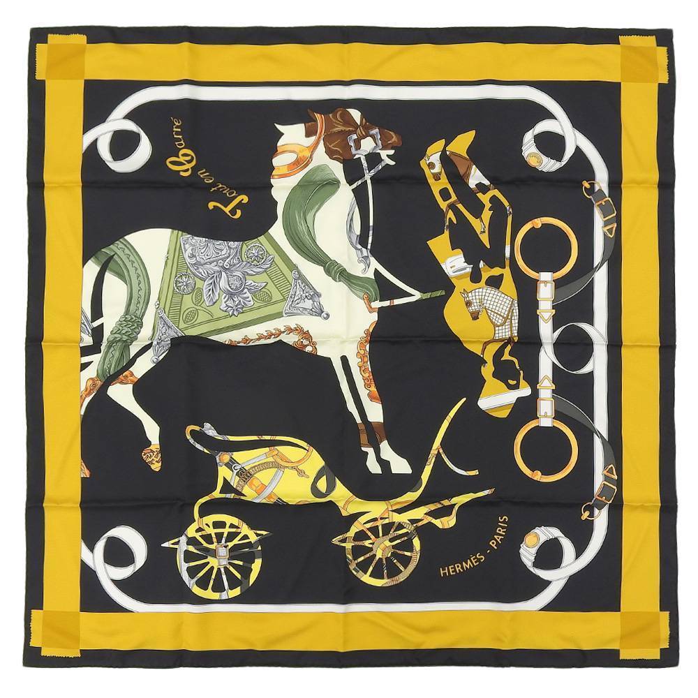 Hermes Carre90 with horse pattern tag. 100% silk scarf