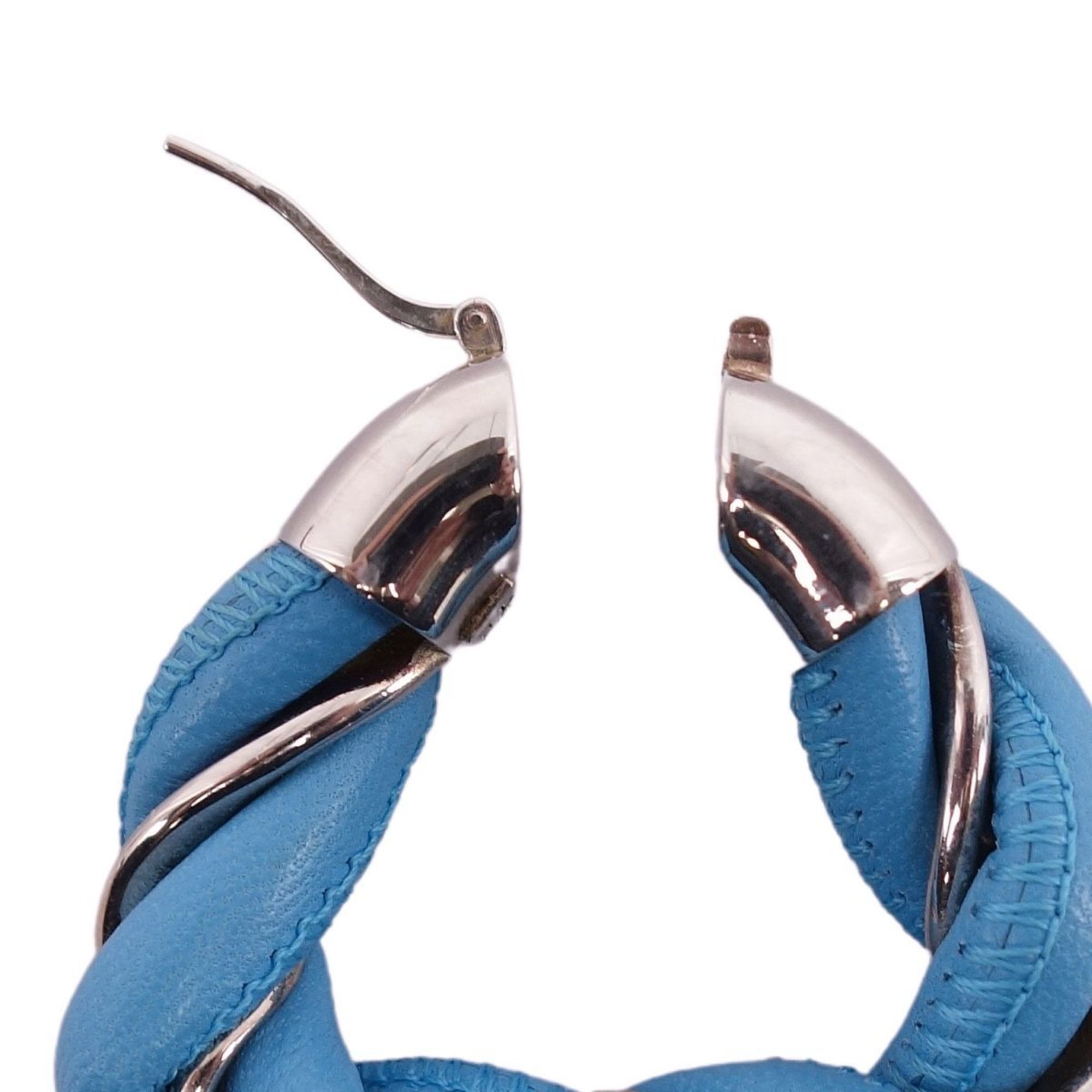 Bottega Veneta BOTTEGA VENETA Earrings Twisted Calf Leather Silver Ladies Blue