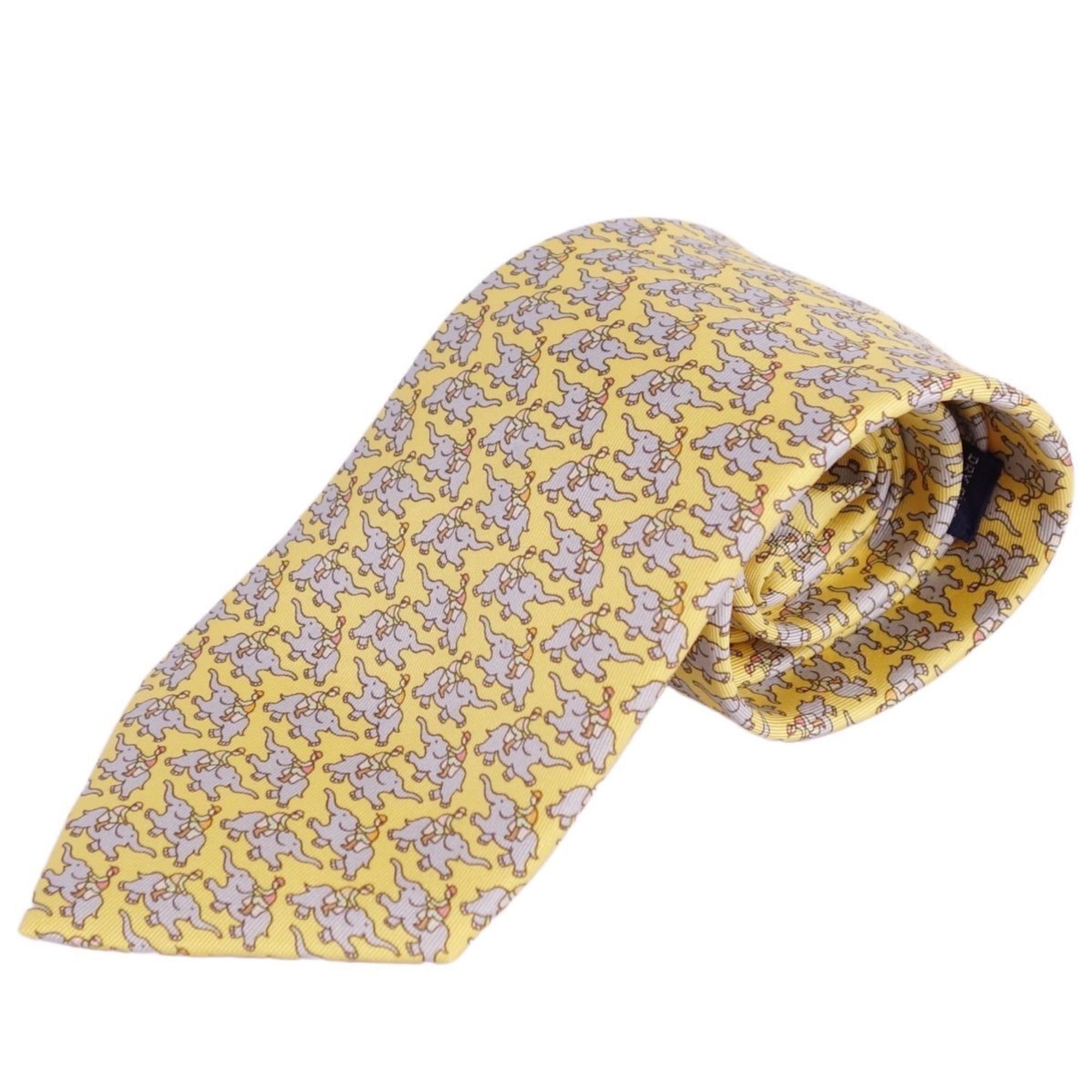 Hermes HERMES necktie silk twill tie elephant pattern 100% men's yellow  gray | eLADY Globazone