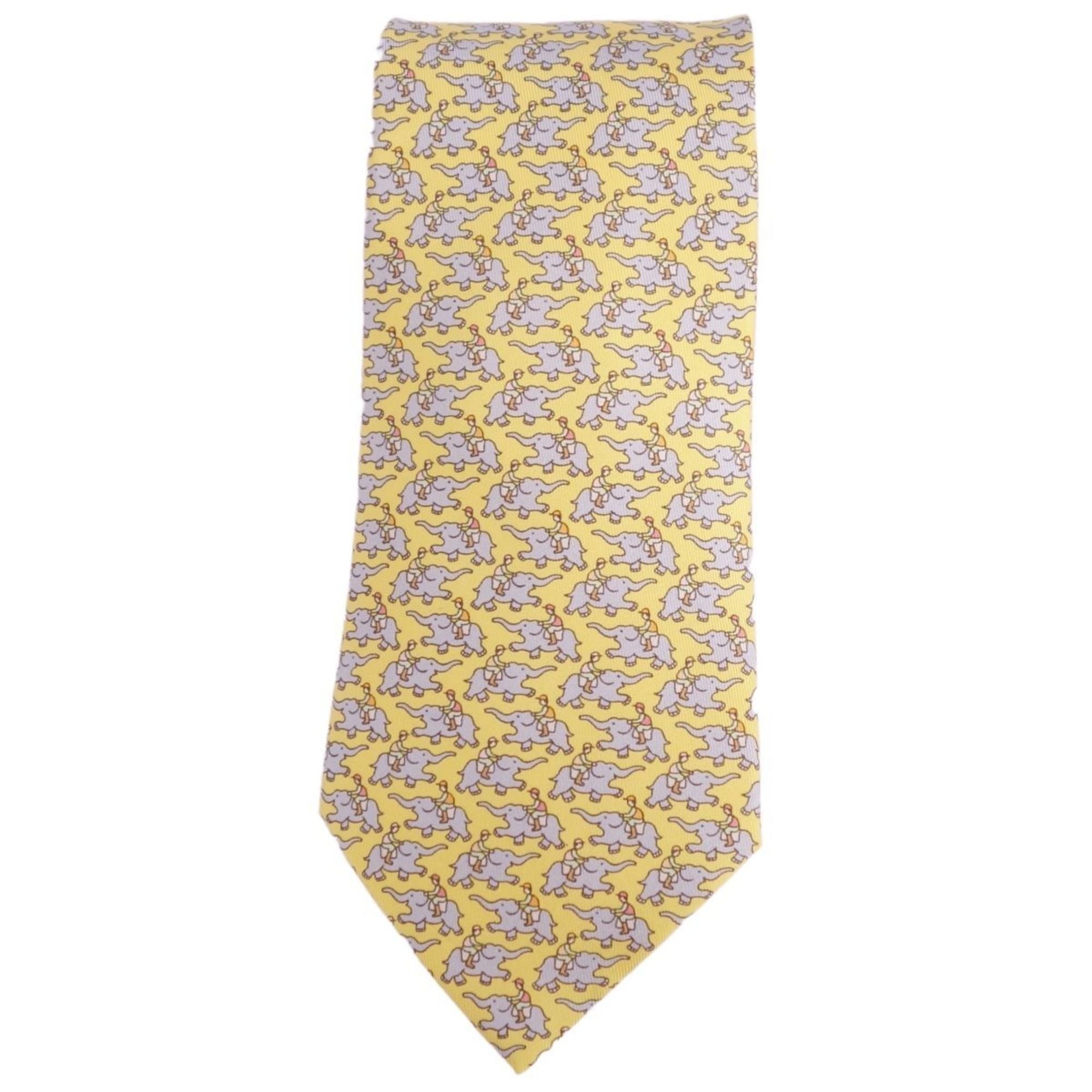 Hermes HERMES necktie silk twill tie elephant pattern 100% men's yellow gray