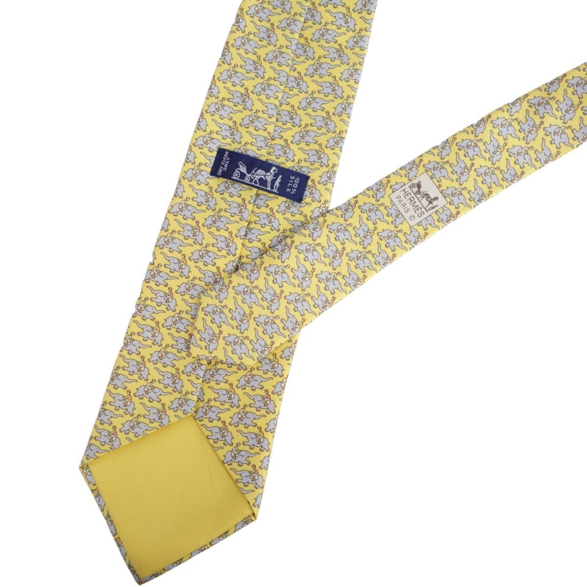 Hermes HERMES necktie silk twill tie elephant pattern 100% men's yellow gray