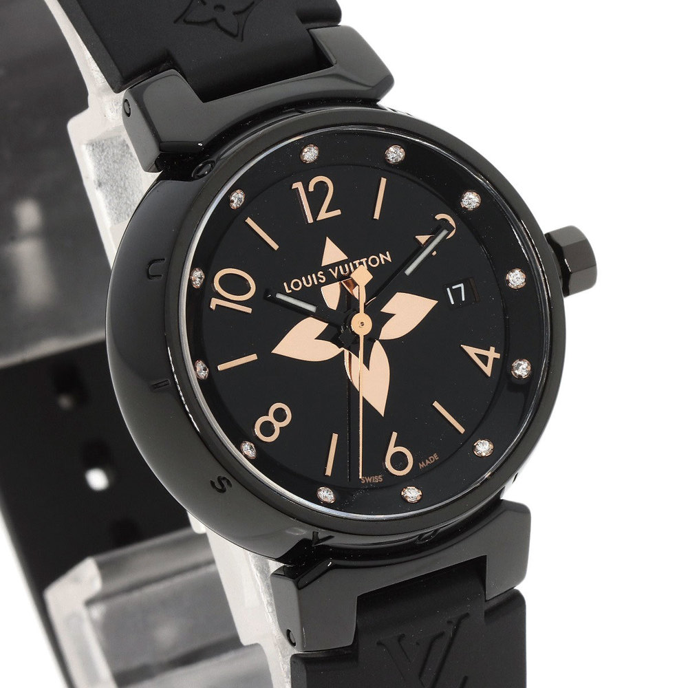 Louis Vuitton QA047 Tambour All Black PM 12P Diamond Watch