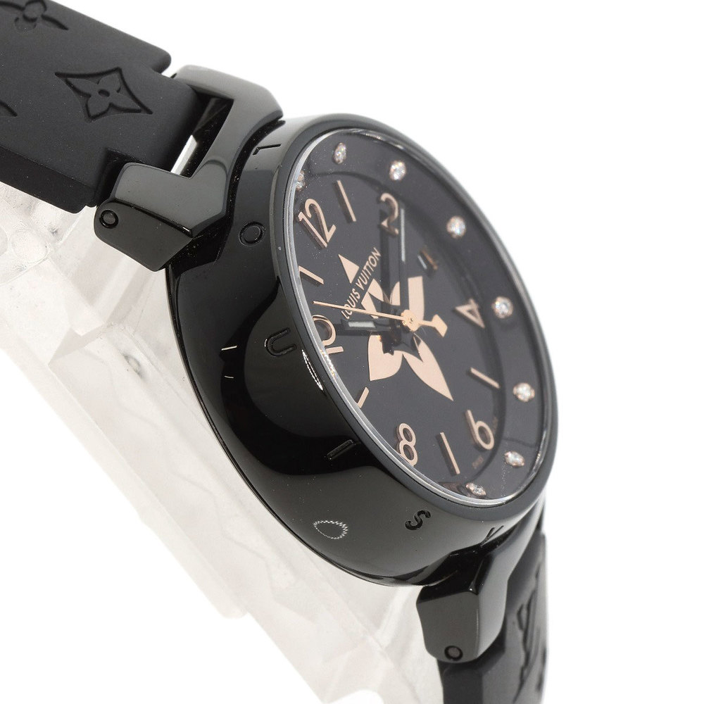 Authenticated used Louis Vuitton Women's Watch Tambour All Black Qa047z (Black) Dial Quartz, Adult Unisex, Size: Case Diameter: 28mm / 1.1'', Case