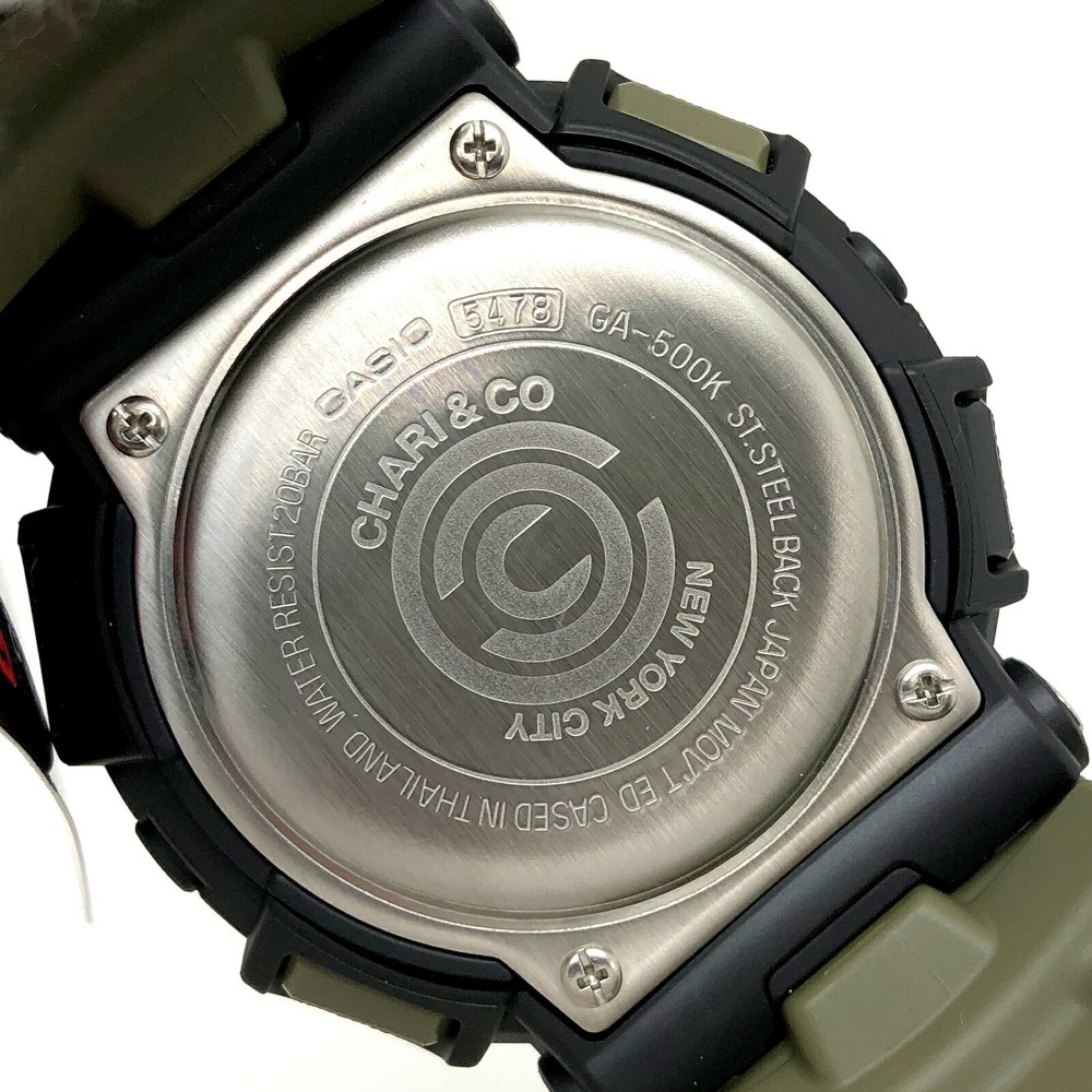 CASIO Casio G-SHOCK G-Shock Watch GA-500K-3AJR CHARI&CO Chari & Co Tie-up  Collaboration Double Name Black Khaki Olive Analog Quartz Round Face |  eLADY