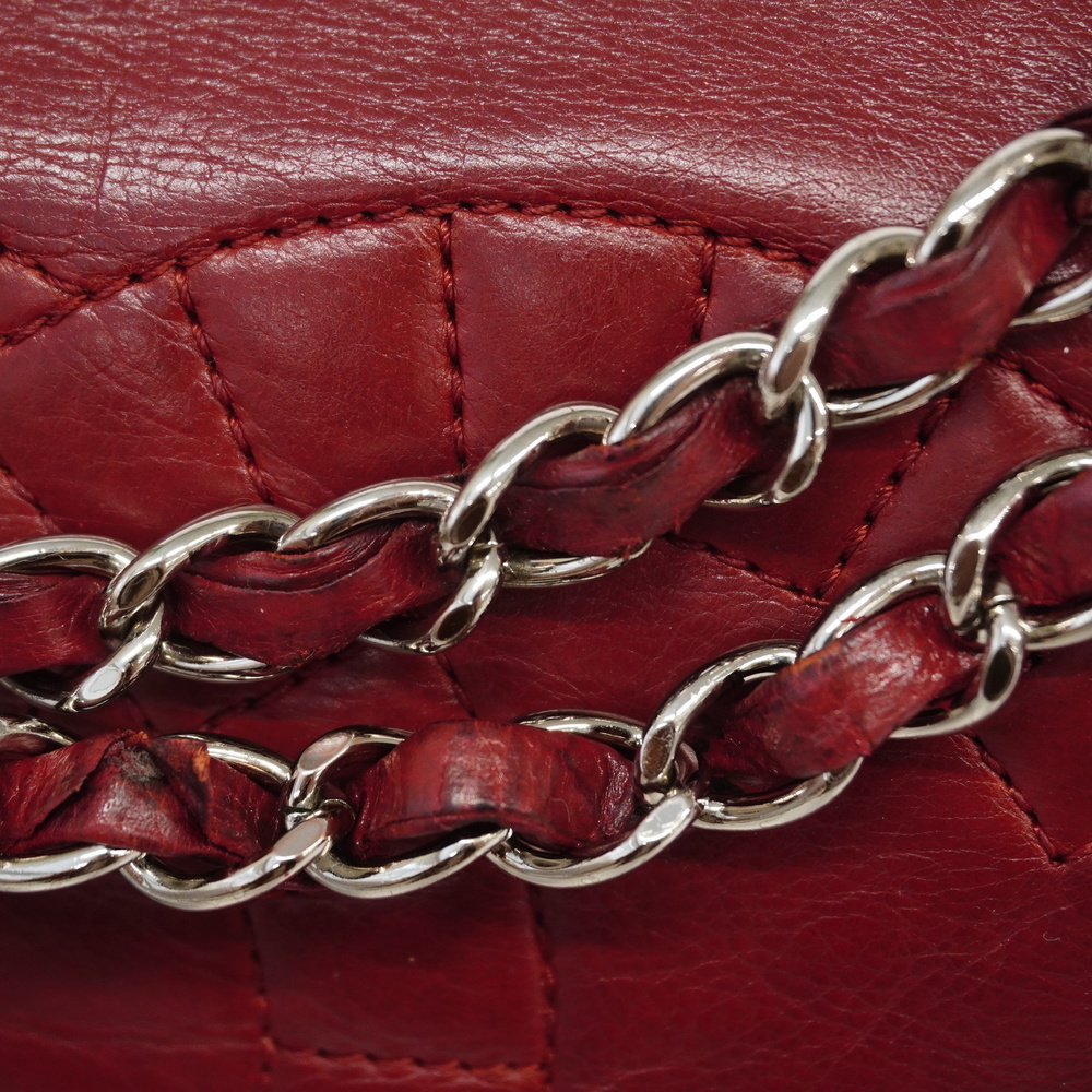 Auth Chanel W-chain Women's Leather Shoulder Bag Bordeaux