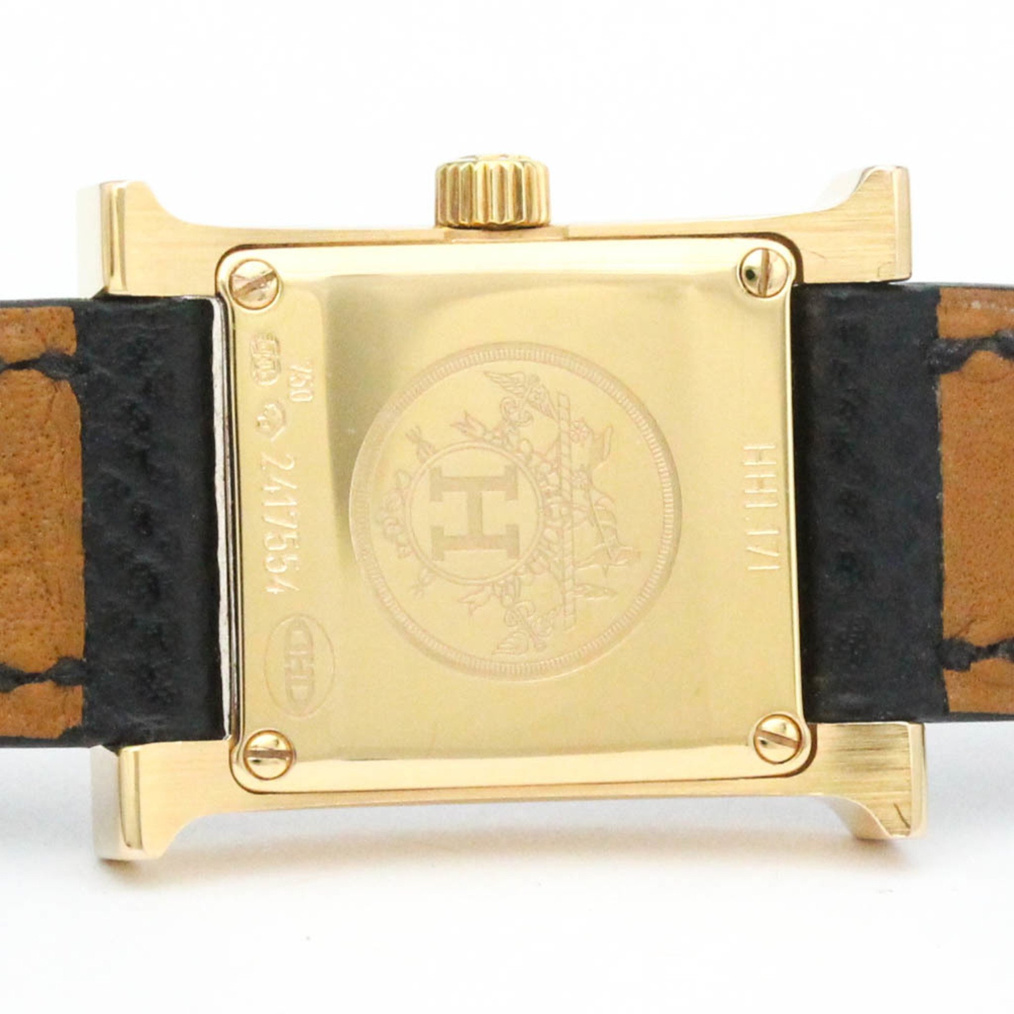 Polished HERMES H Watch Mini Diamond 18K Pink Gold Ladies Watch HH1.171 BF563408
