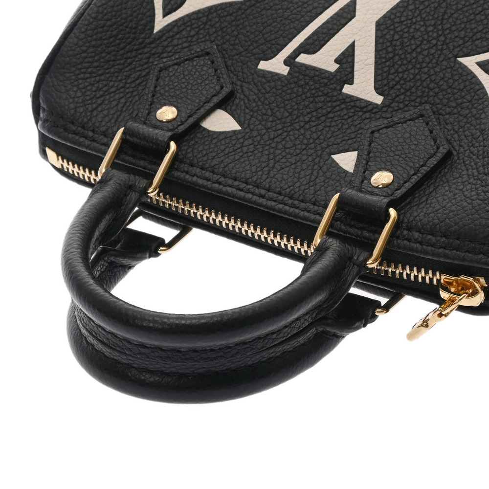 LOUIS VUITTON Louis Vuitton Monogram Implant Nano Speedy Black Beige M81456  Women's Leather Shoulder Bag