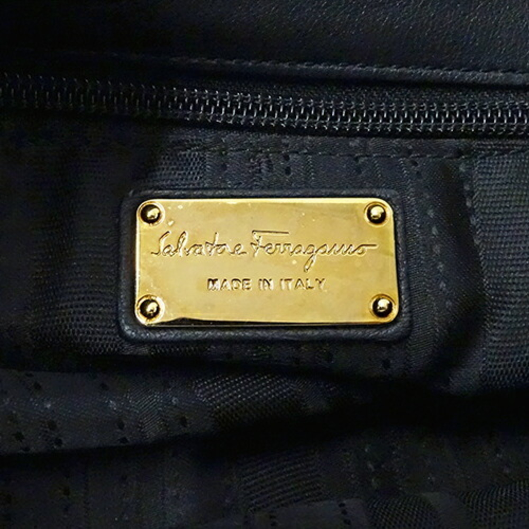 Salvatore Ferragamo Bag Women's Tote Shoulder Double Gancini Leather Black Chain