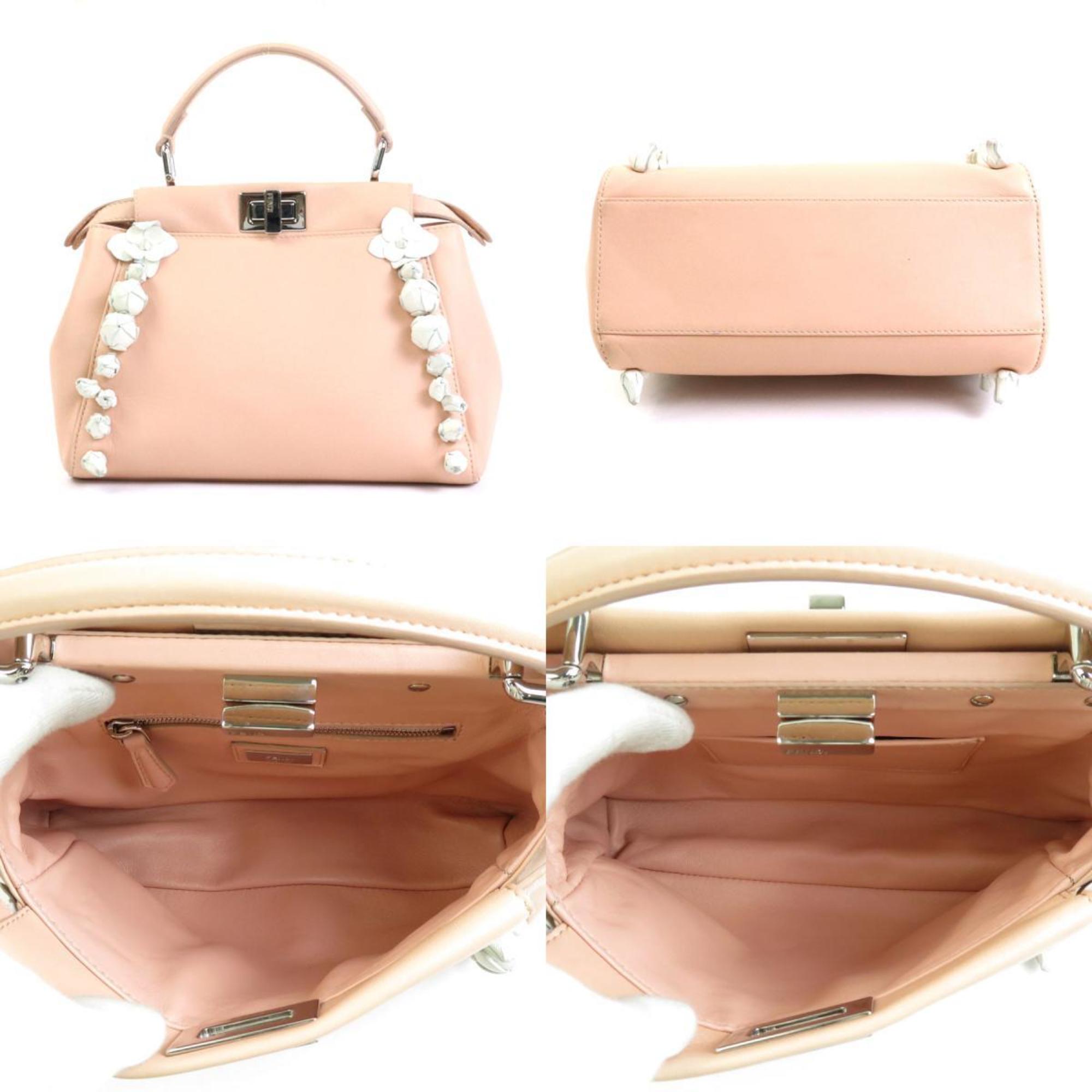 Fendi FENDI Handbag Crossbody Shoulder Bag Mini Peekaboo Leather Pink Beige/White Silver Women's